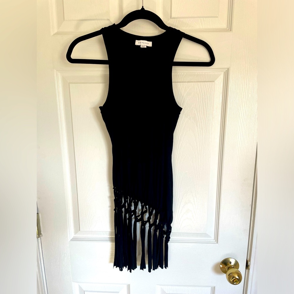Topshop black fringe tank top
